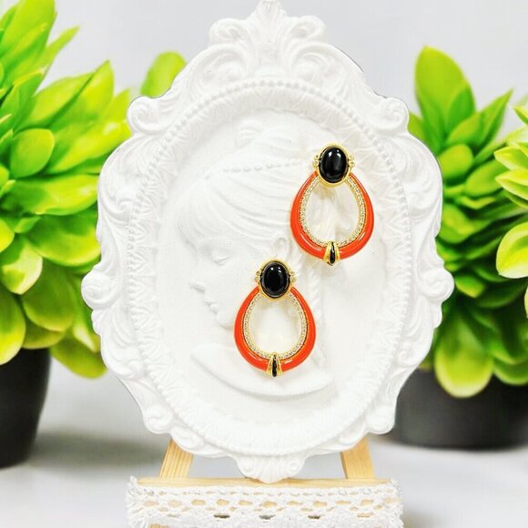 Crystal Hoop Earrings, Black Onyx Gemstone Charm Hoops, Gold Gemstone Earrings - Picture 2 of 7